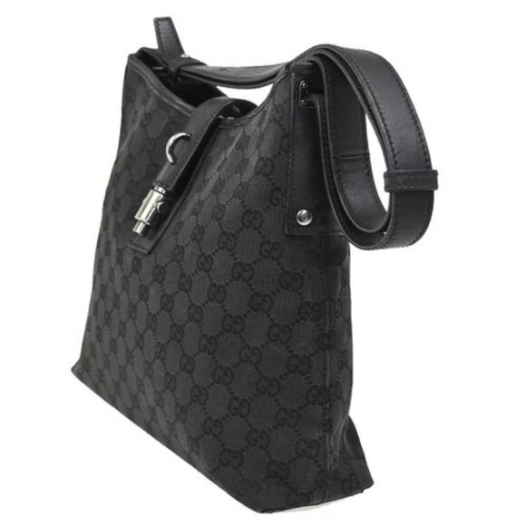 GUCCI GG Pattern Jackie Shoulder Hobo Bag Canvas Leather Black Italy 04DA282 - Picture 2 of 16